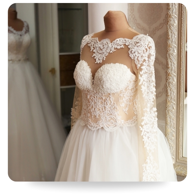 Long sleeve wedding gown.